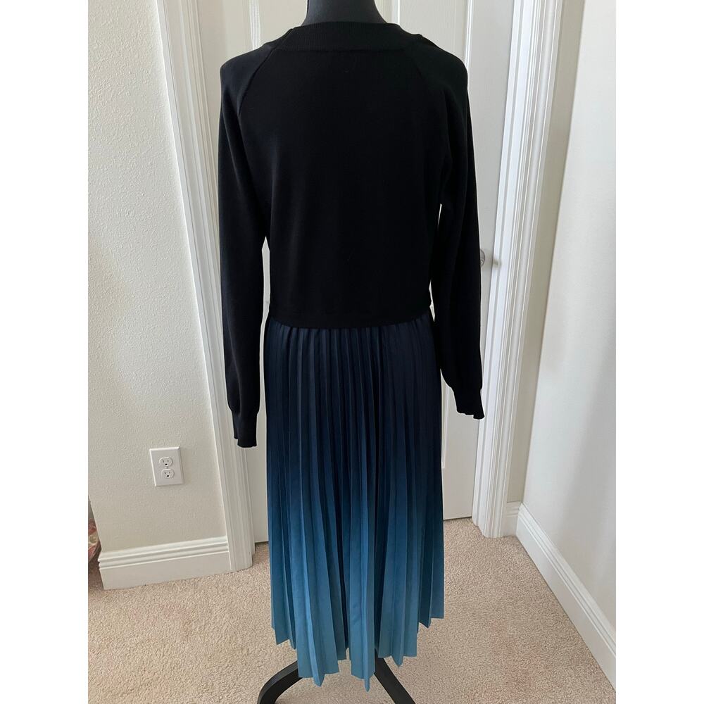 Nanette Lepore Black Long Sleeve Sweater Ombré Pleated Midi Dress XL